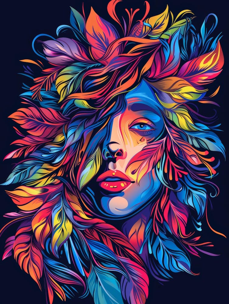 Colorful Woman With Feathers