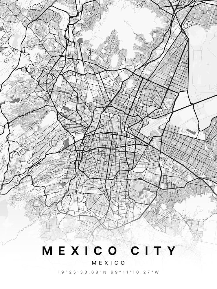 Mexico City Mexico White Map