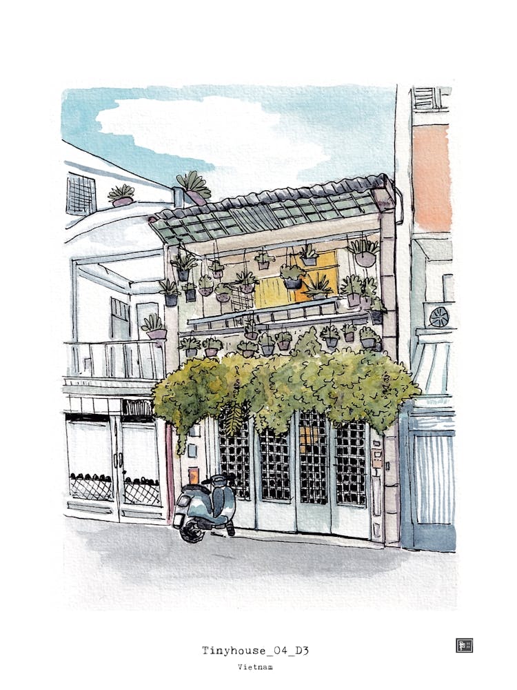 Tiny house 04 Saigon Vietnam Watercolor Illustration