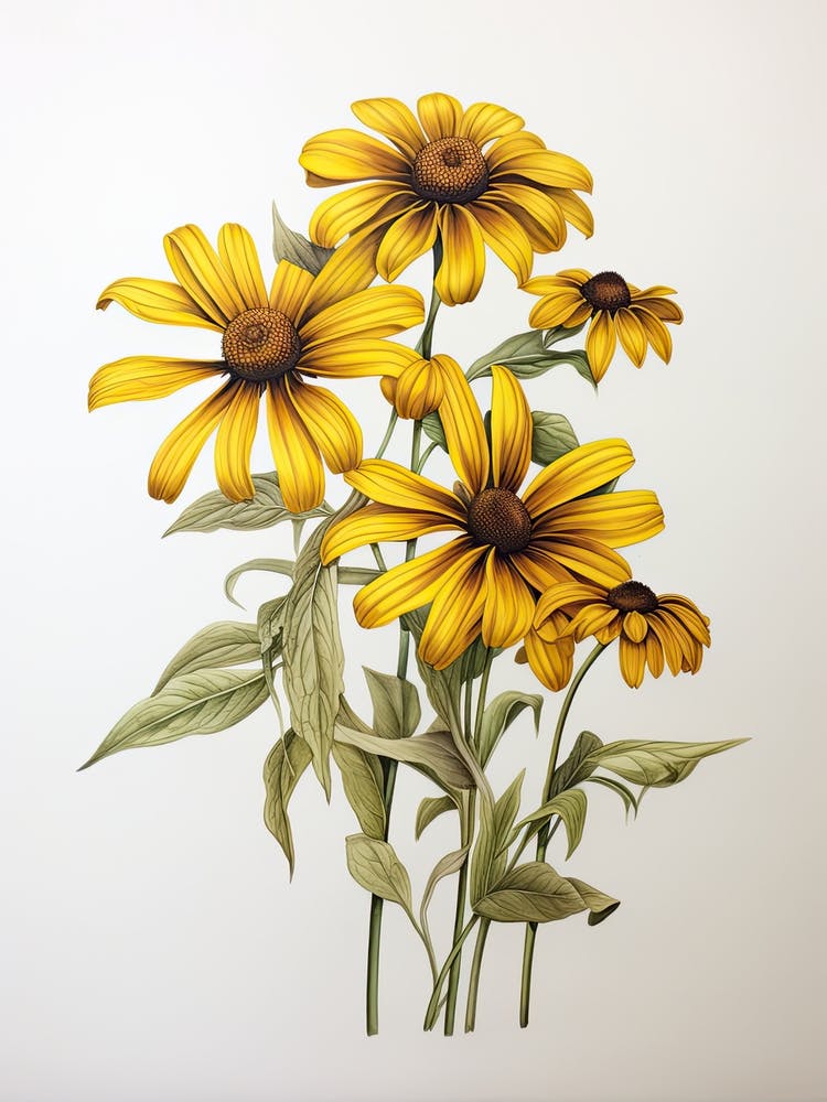 Black Eyed Susans Flower Vintage Botanical 3