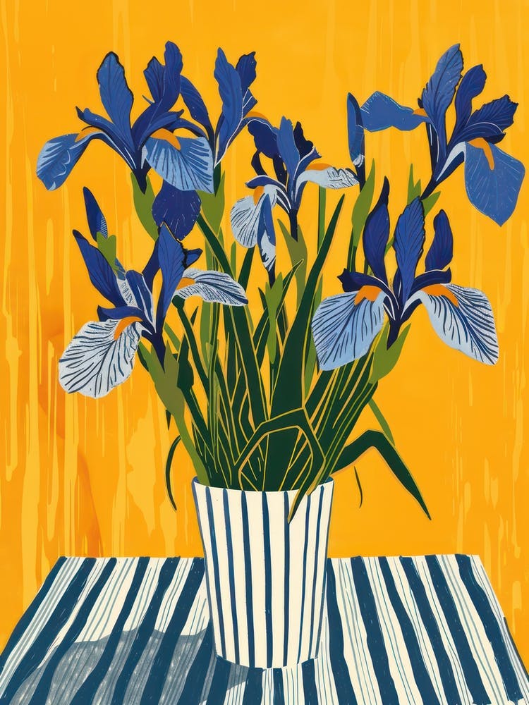 Iris Flowers On A Table   Contemporary Illustration 1