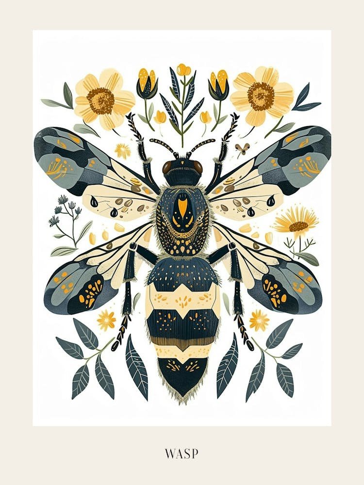 Illustration Colorée d'Insecte Guêpe 9 Affiche
