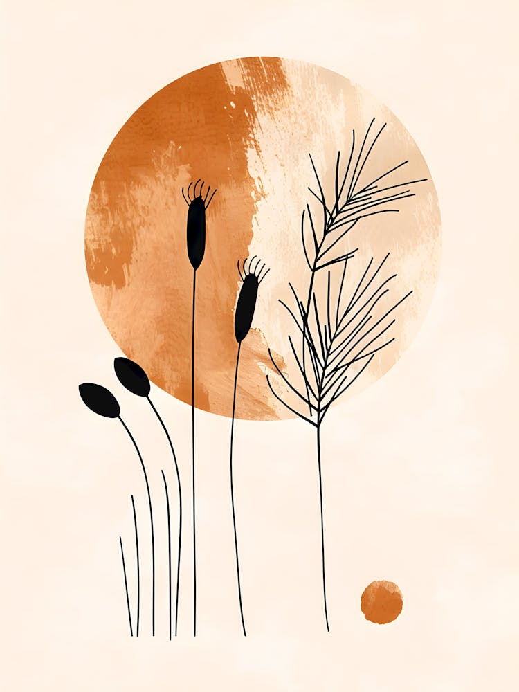 Minimalist Botanical Wall Art Abstract Nature Print With Earthy Tones And Line Drawing