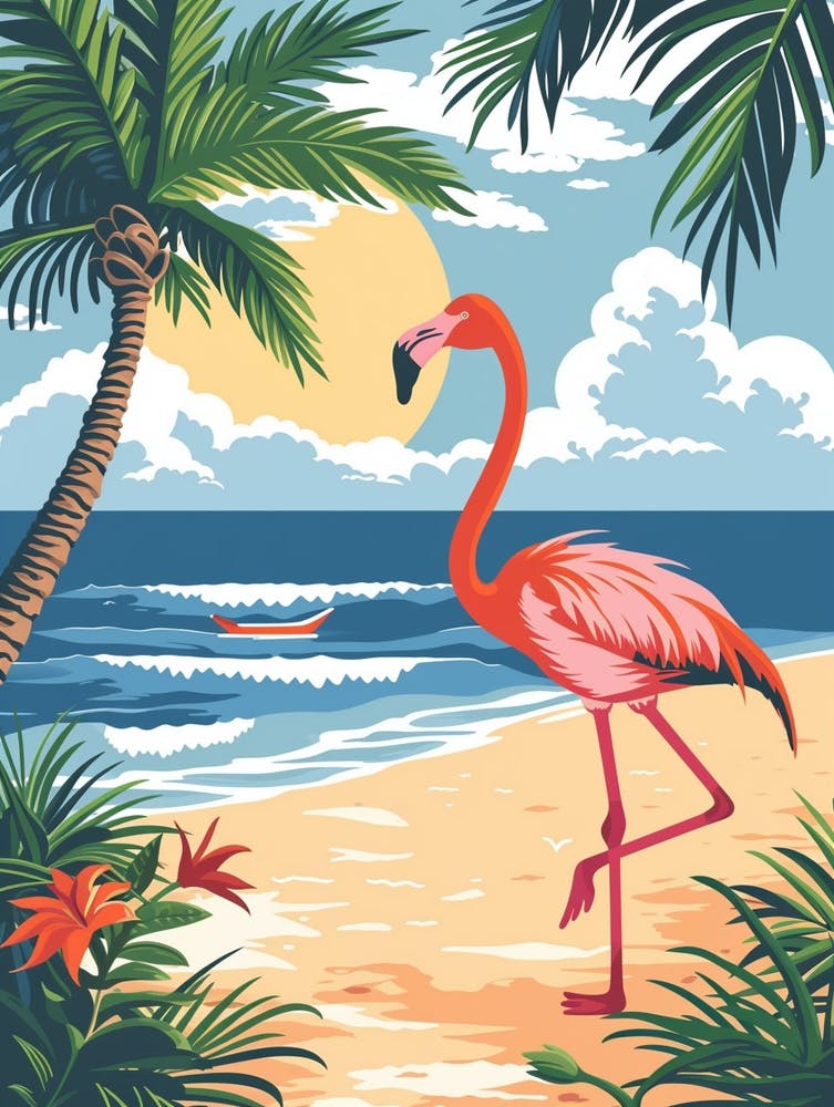 Greater Flamingo Celestun Yucatan Mexico Tropical Illustration 8