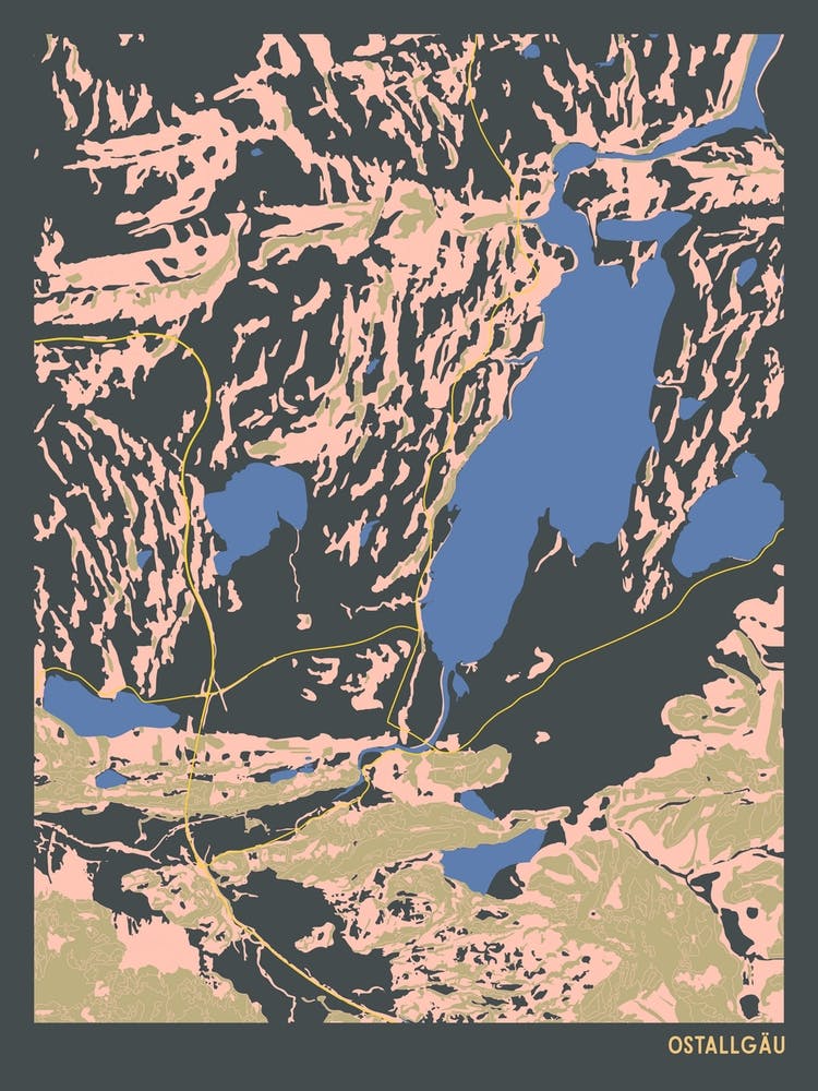 Ostallgäu Lake District Bavaria Germany Hillshade Topographic Map