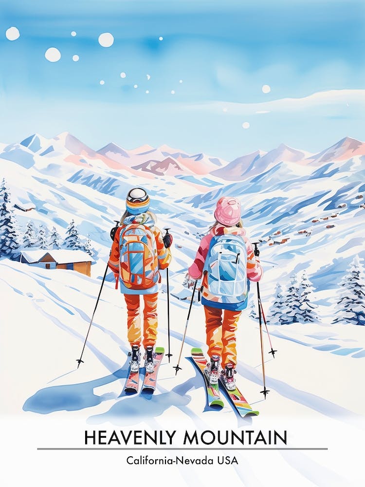 Heavenly Mountain   California Nevada Usa, Ski Resort Poster Illustration 0