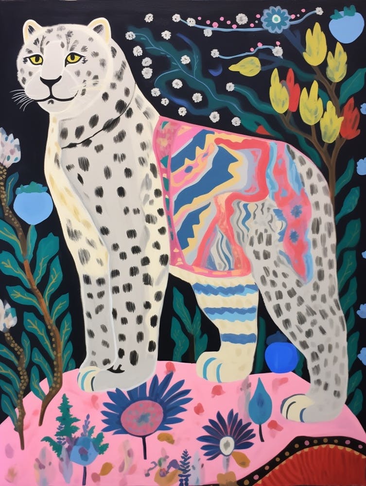 Maximalist Animal Painting Snow Leopard 3