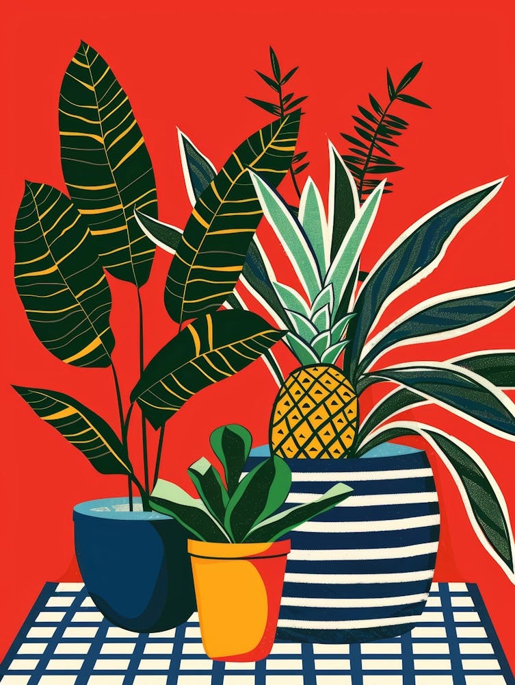 Pineapples And Potted Plants 1