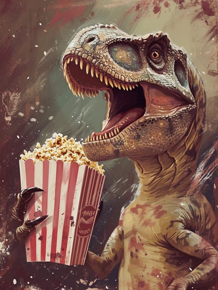 T Rex Dinosaur Eating Popcorn At The Cinema 1