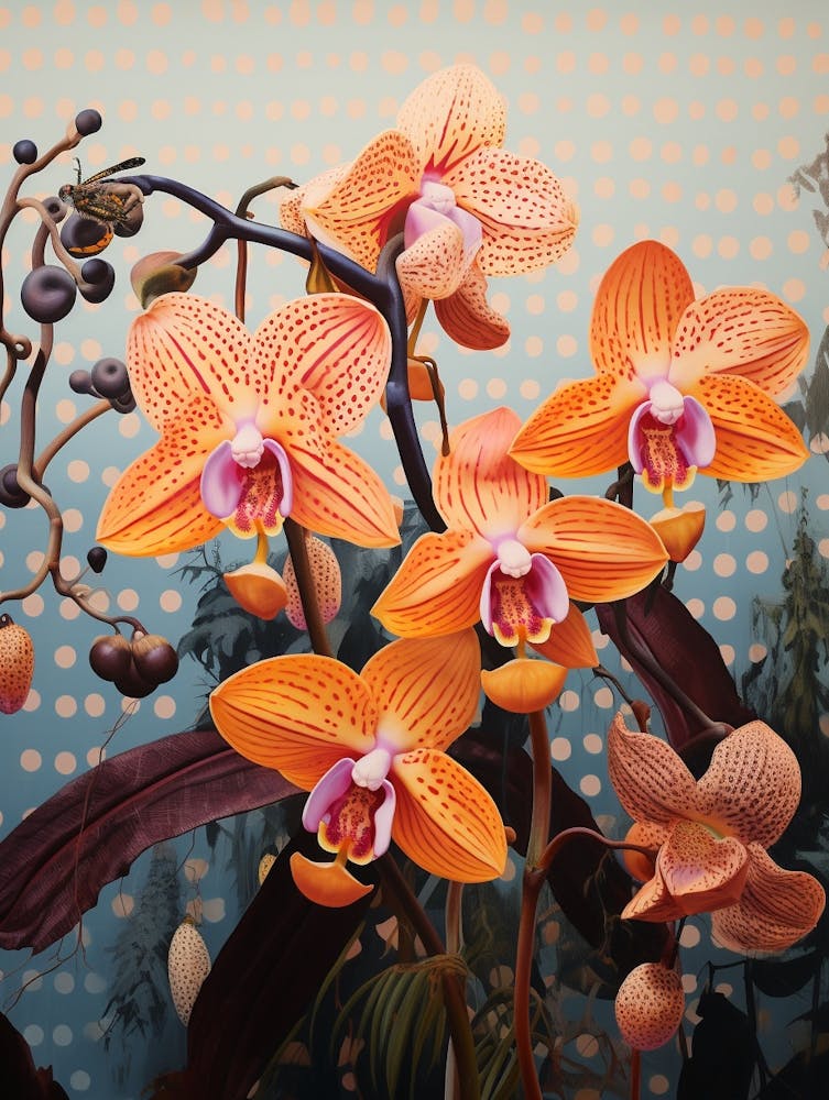 Fleurs Surréalistes Orchidée Singe 2 Peinture Florale