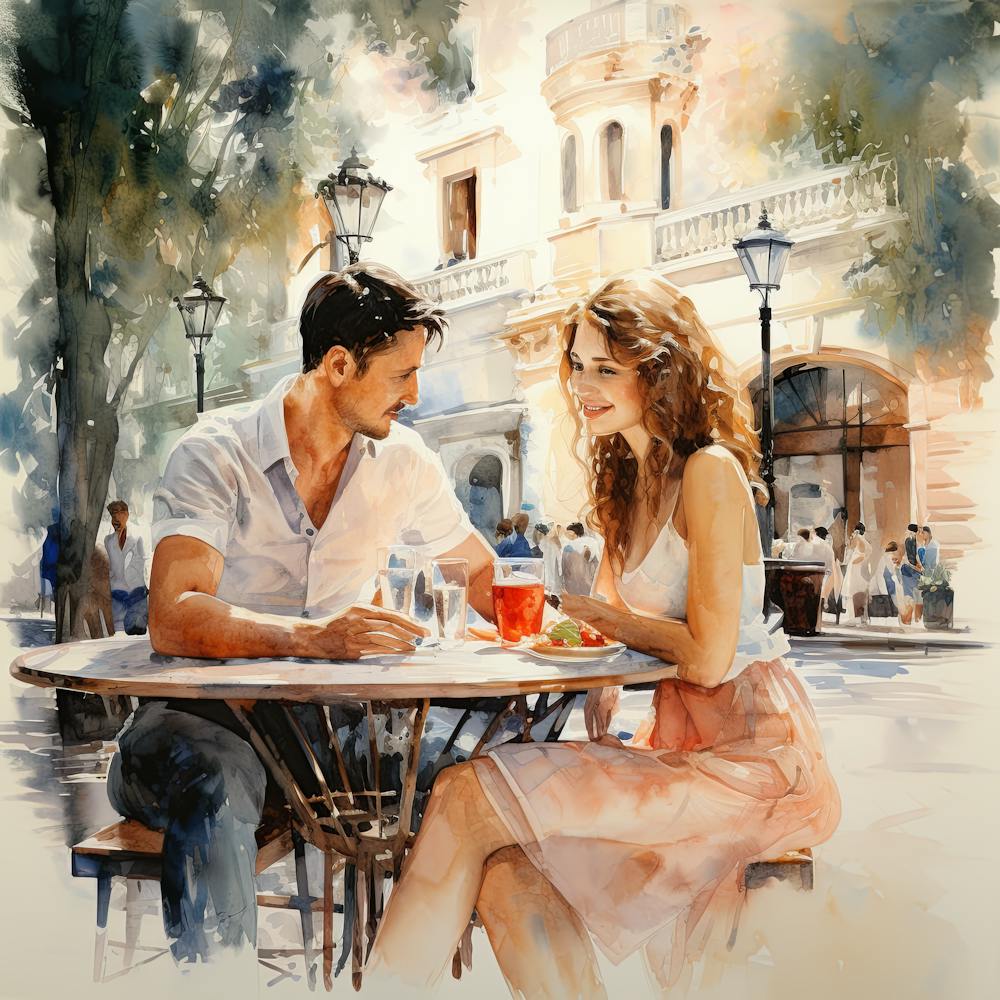 Alfresco Affection: A Romantic Urban Encounter Over Lunch
