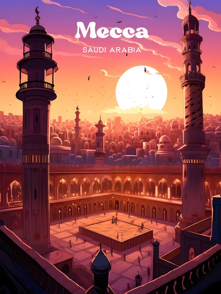 Mecca Saudi Arabia Hajj Modern Travel Illustration