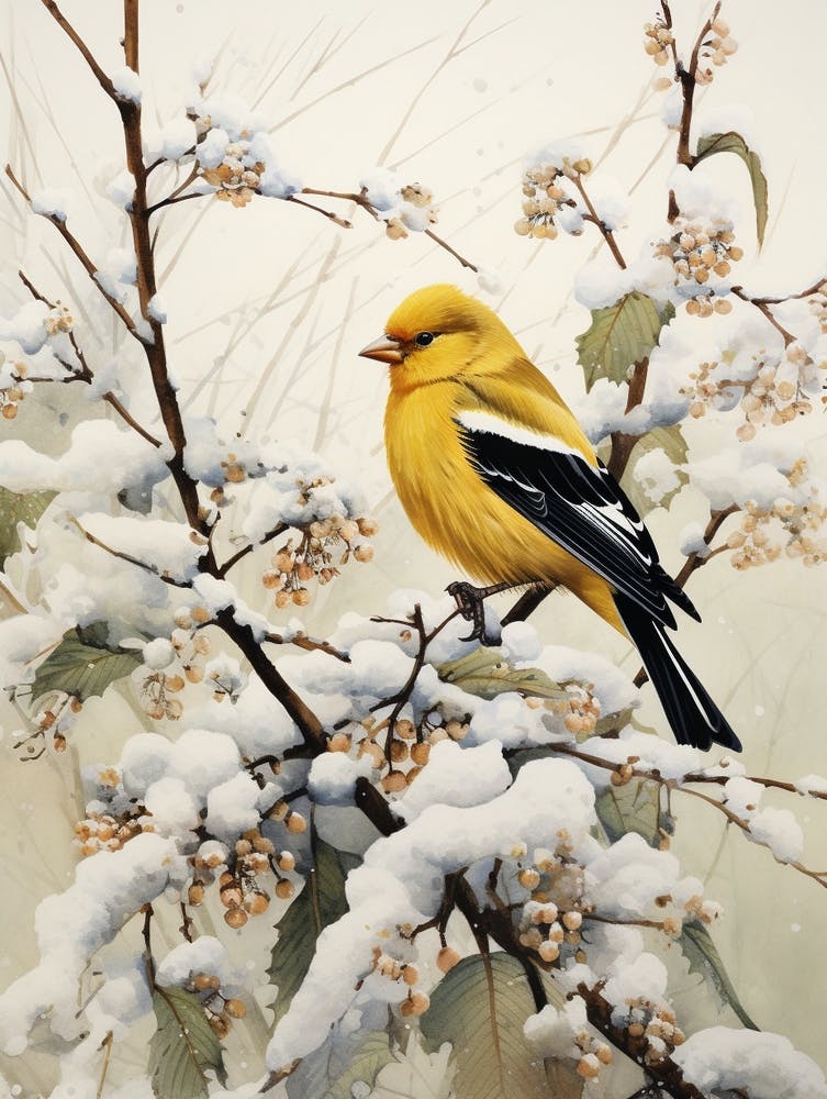 Winter Bird Painting American Goldfinch 4