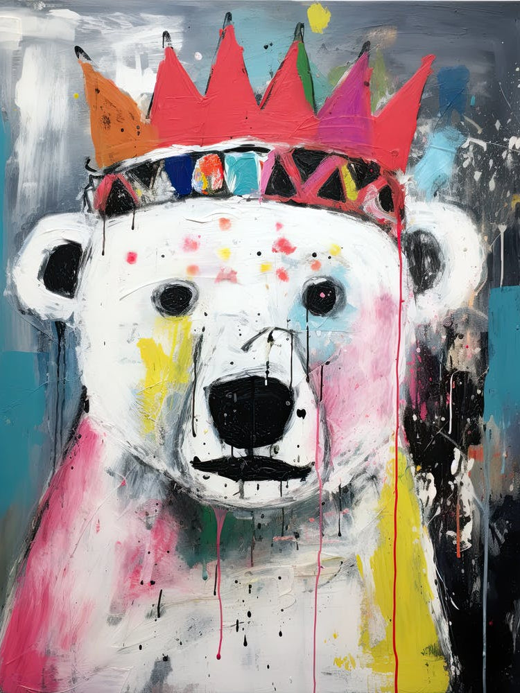 Polar Bear With Crown Basquiat style