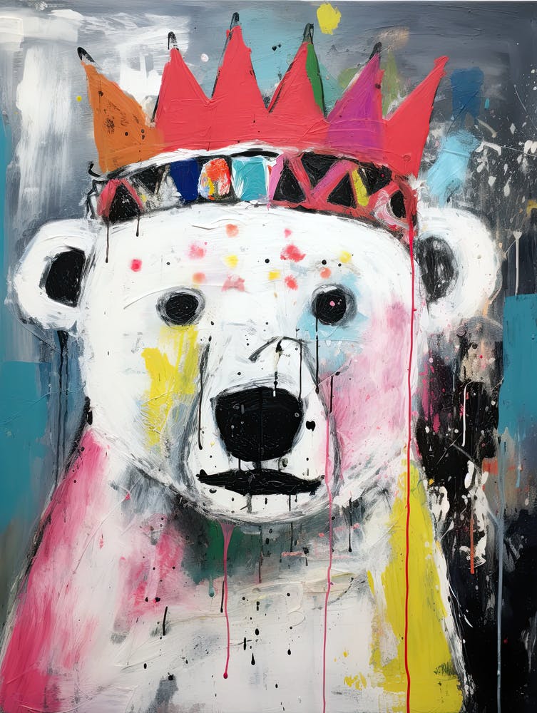 Polar Bear With Crown Basquiat style