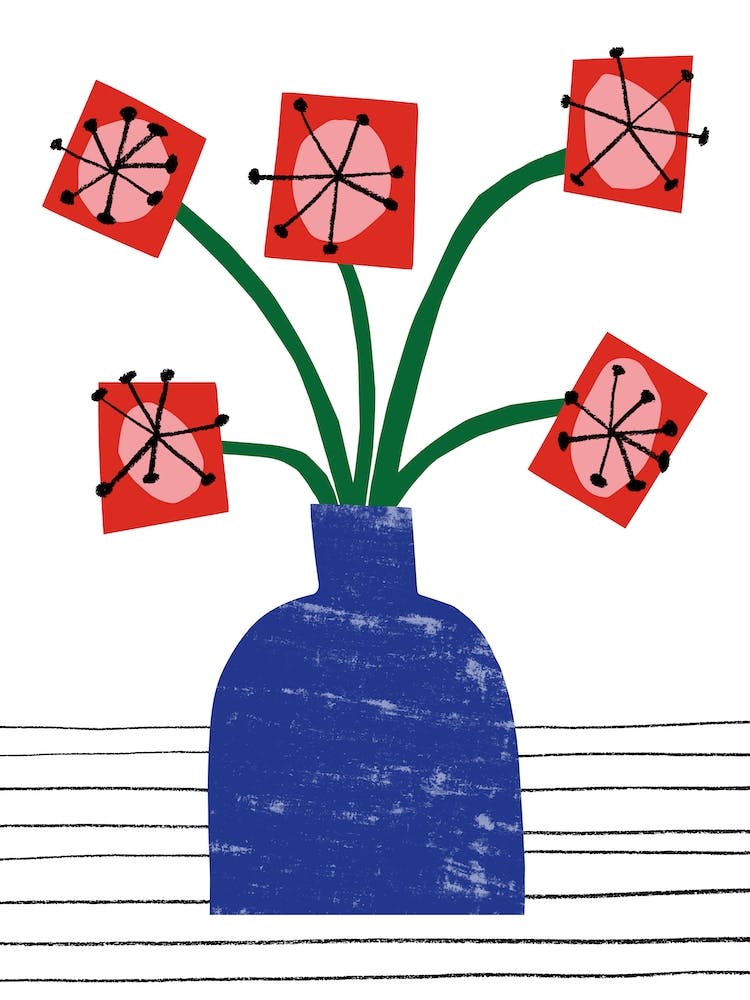 Square Flowers In A Blue Vase