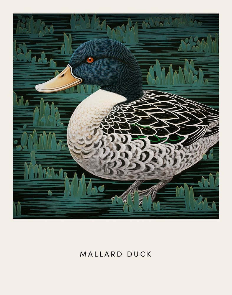 Ohara Koson Inspired Bird Painting Mallard Duck 4 Poster