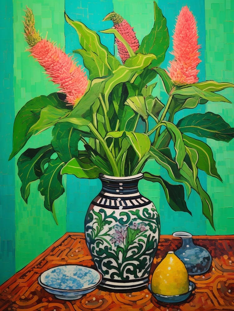 Flowers In A Vase Still Life Painting Celosia 1
