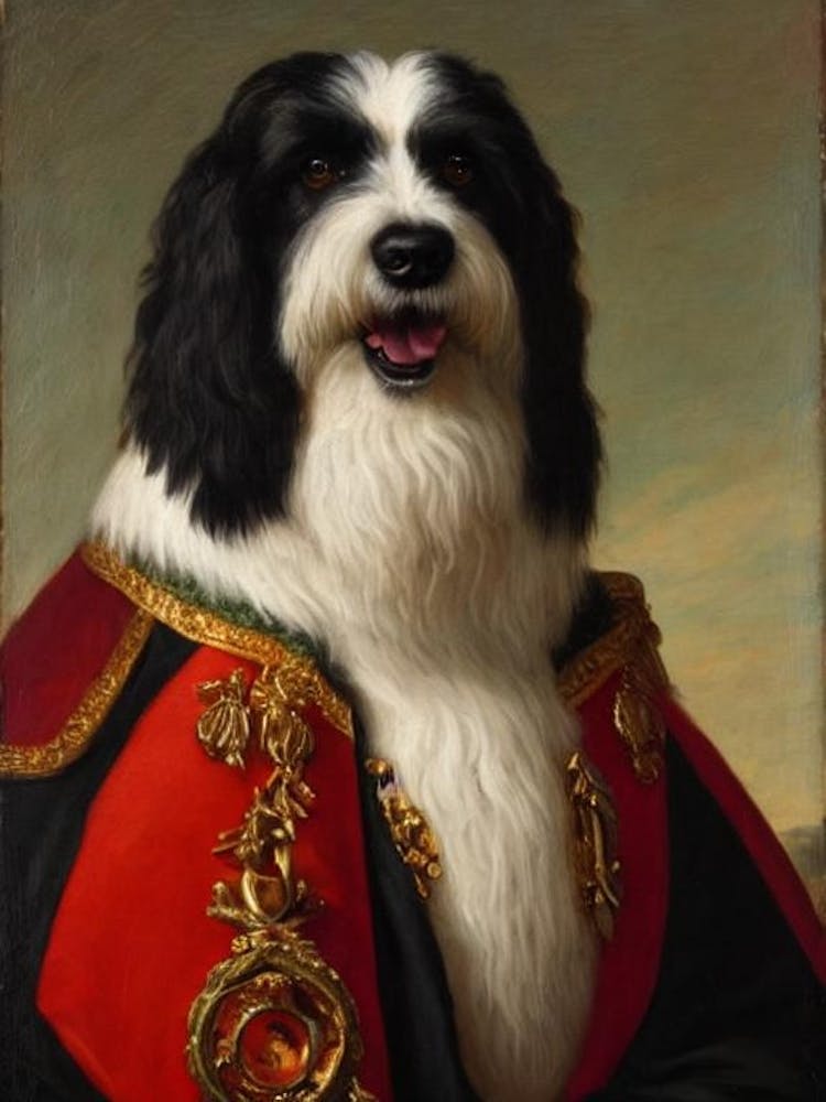 Old English Sheepdog Renaissance Portrait Oil Painting
