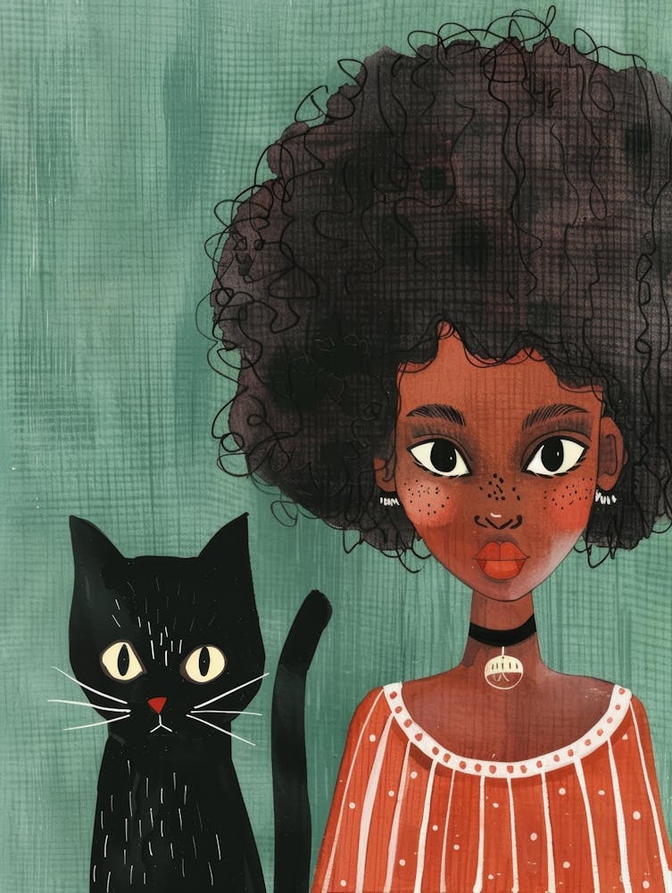 Black Girl With Cat 3