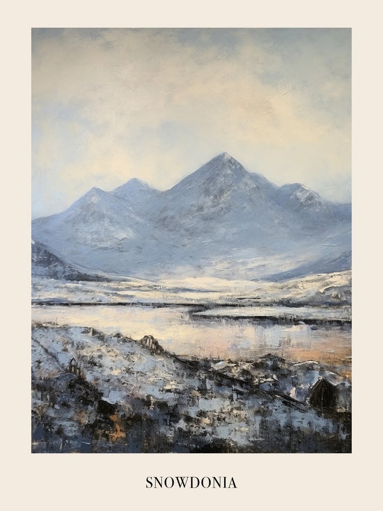 Vintage Winter Painting Poster Snowdonia National Park United Kingdom 3