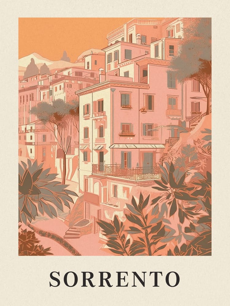 Sorrento Vintage Pink Italy Poster