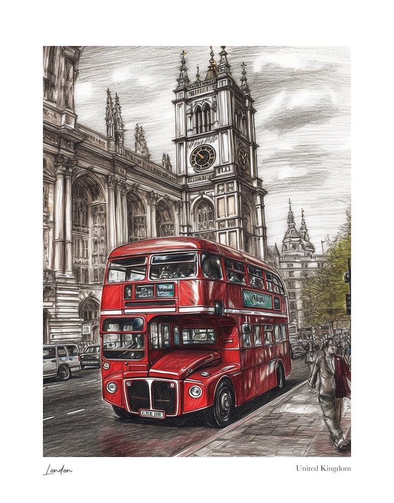 London United Kingdom Drawing Pencil Style 3 Travel Poster