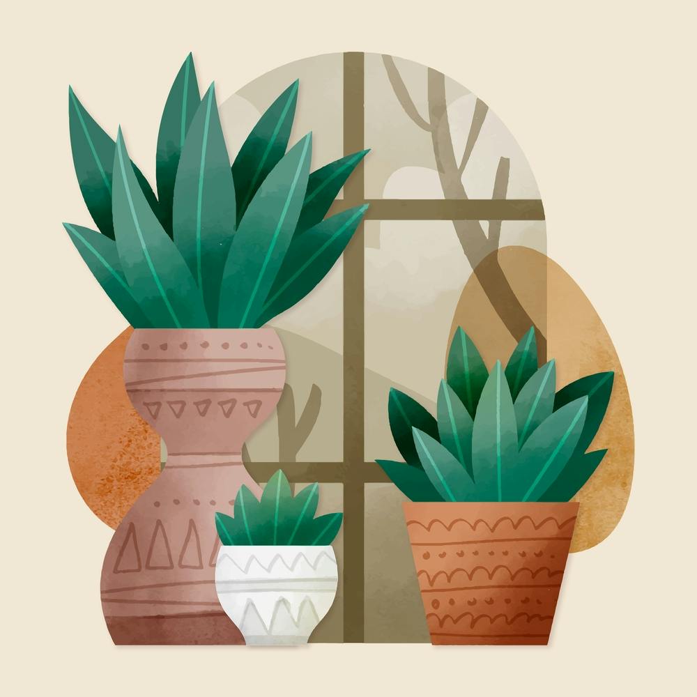 Houseplants by the Window Watercolor