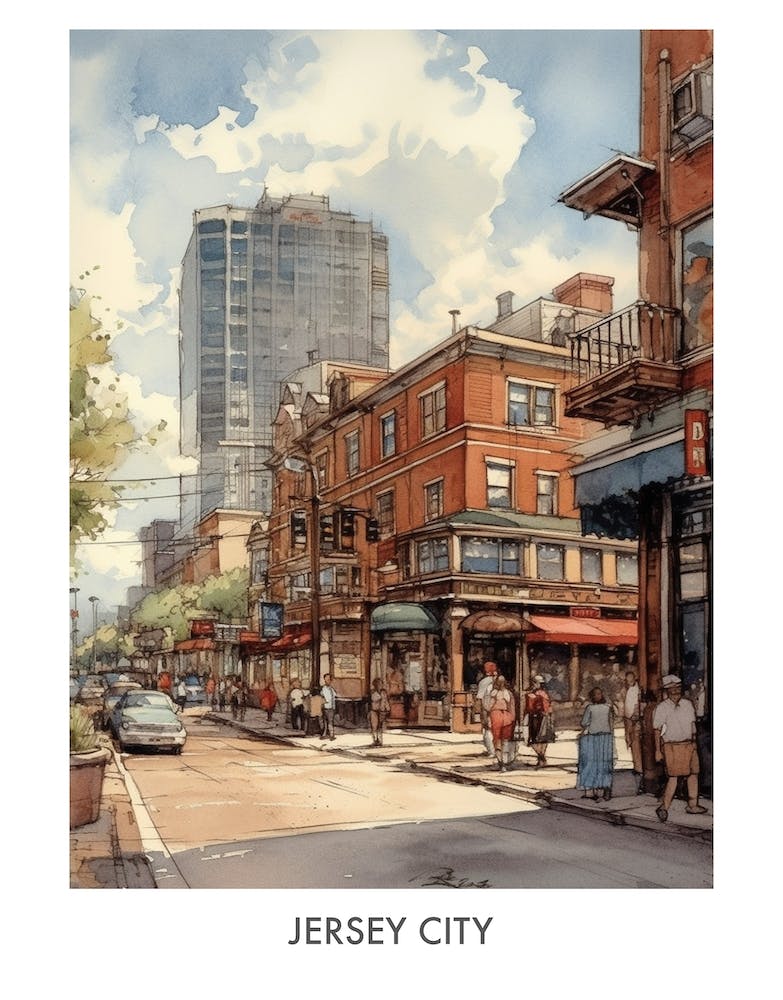 Jersey City Aquarelle 1 Affiche de voyage