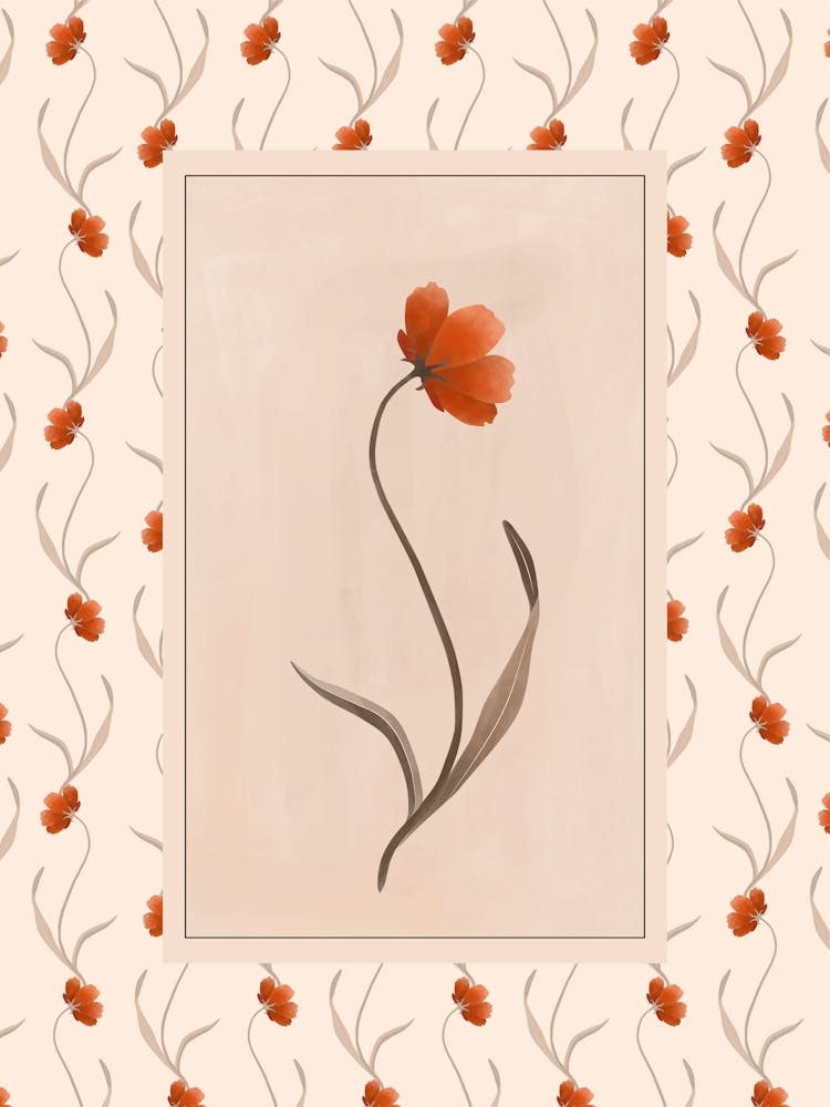 Red Cosmos Flower On A Beige Background No.2