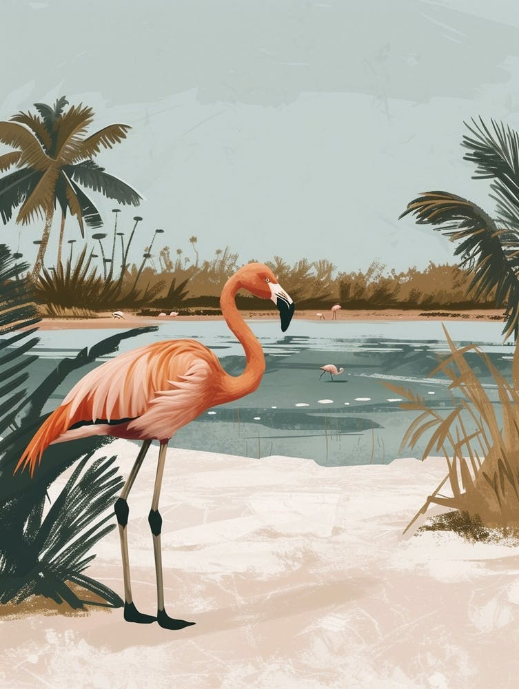 Greater Flamingo Salt Pans And Lagoons Tropical Illustration 8