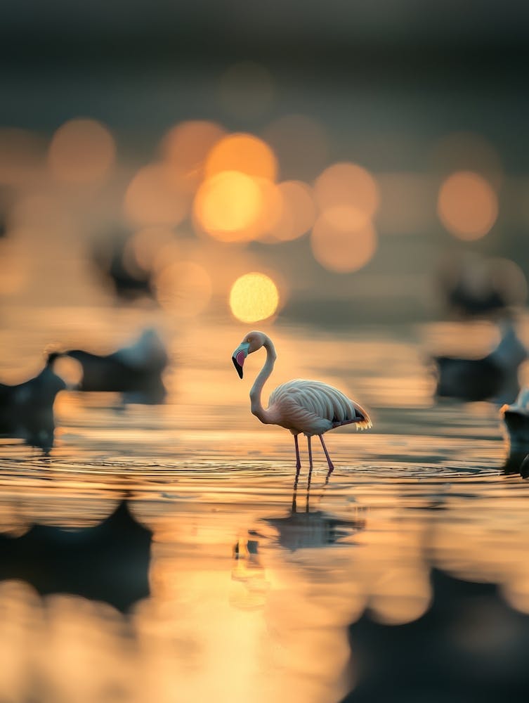 Flamingo At Sunset. KI-generiert. 1