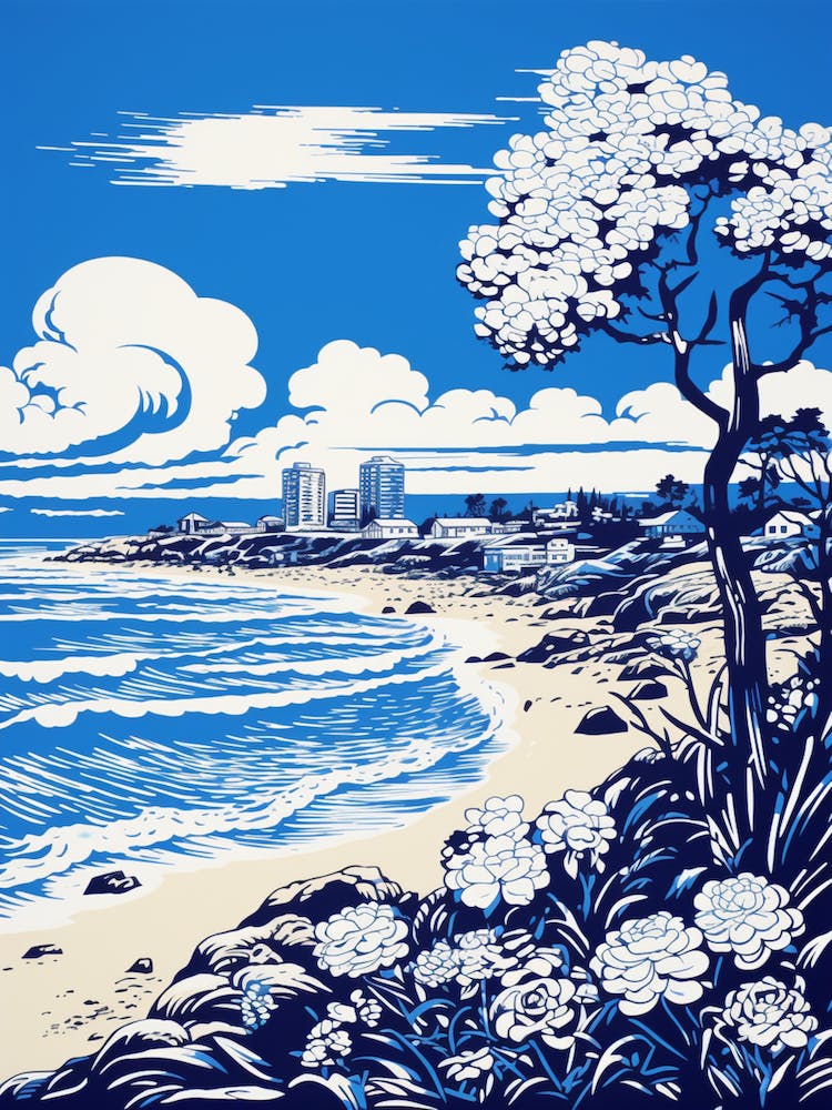 A Screen Print Of Burleigh Heads Beach Australia 1
