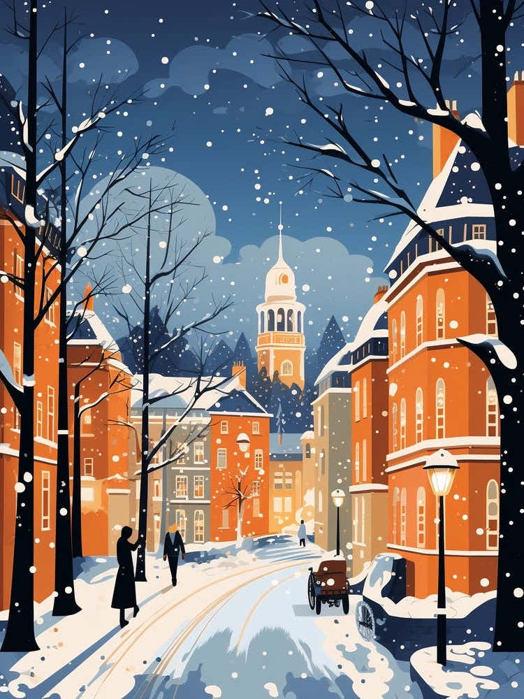 Winter Travel Night Illustration Nottingham United Kingdom 3