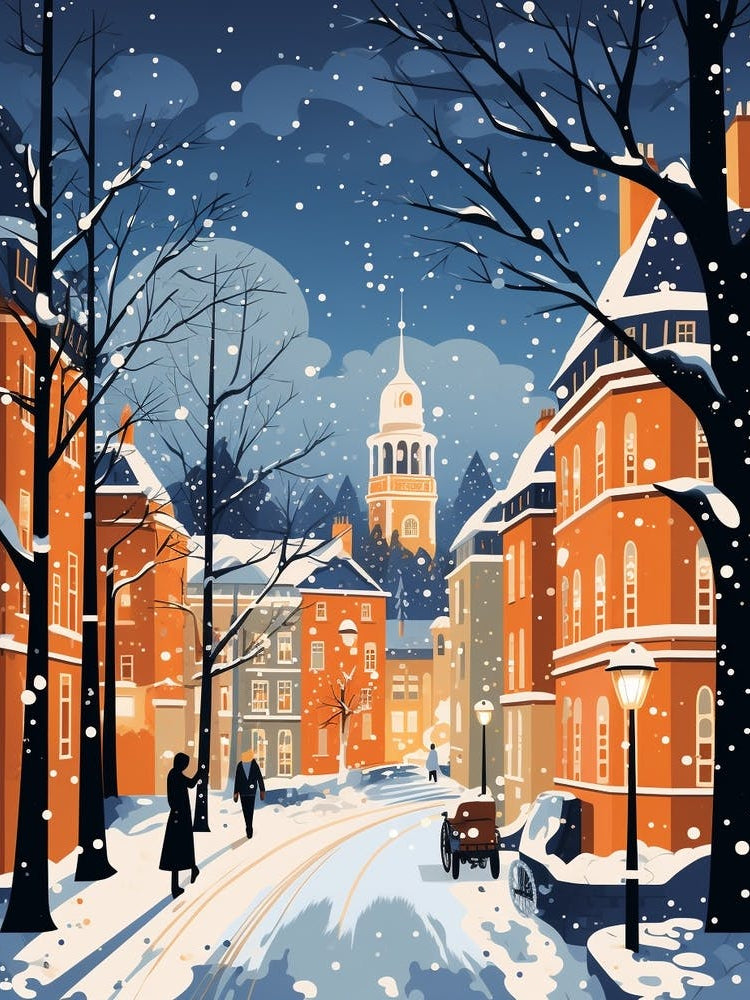 Winter Travel Night Illustration Nottingham United Kingdom 3