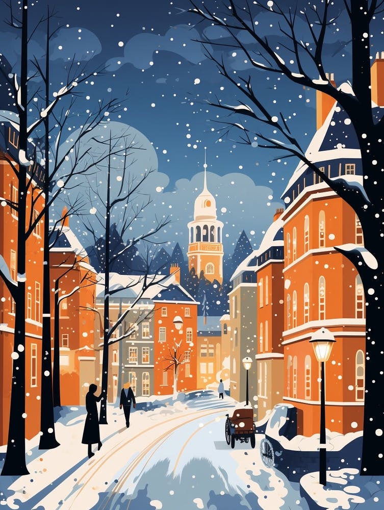 Winter Travel Night Illustration Nottingham United Kingdom 3
