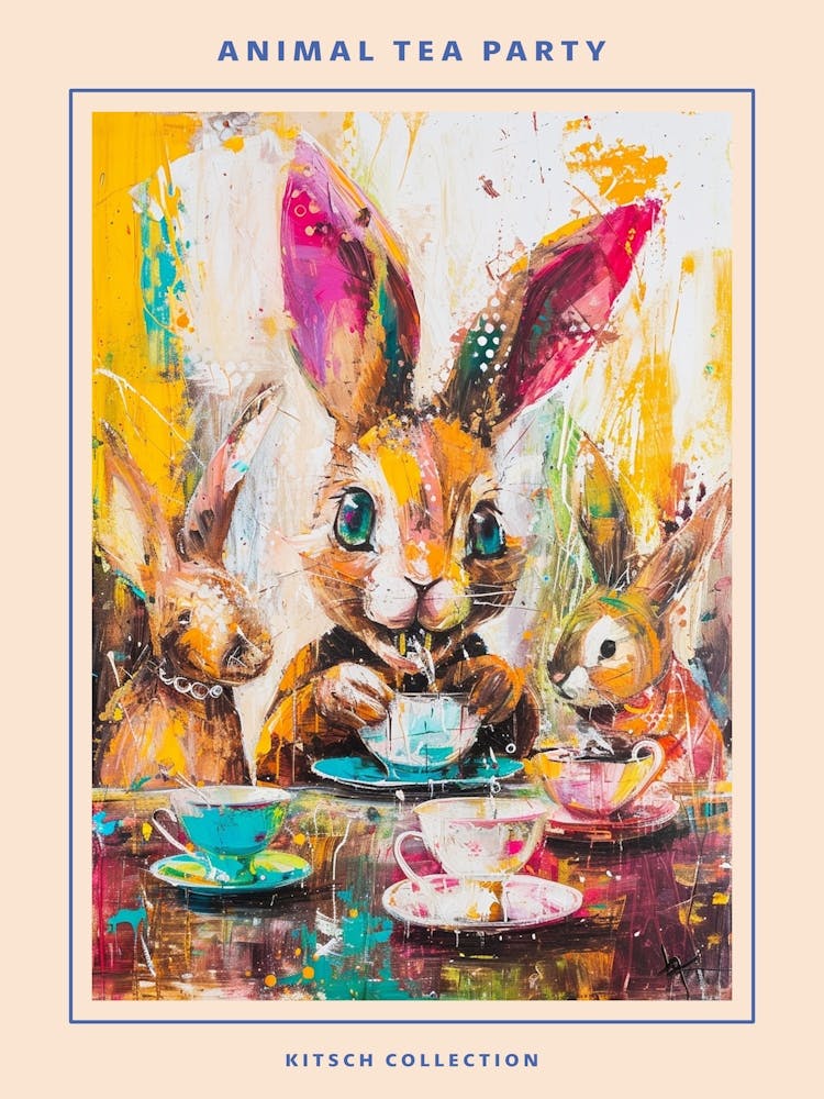 Kitsch Cute Animal Tea Party 2 Poster