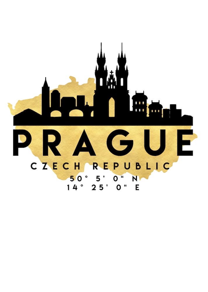 Prague Czech Republic Silhouette City Skyline Map