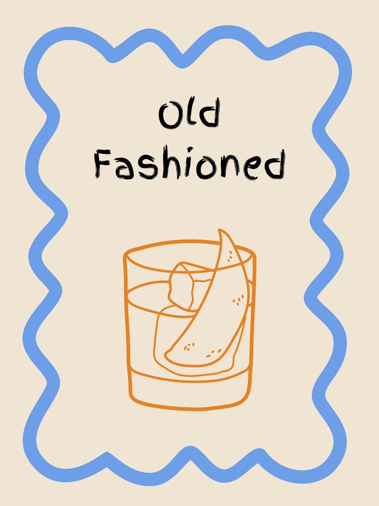 Old Fashioned Doodle Poster Blue & Orange