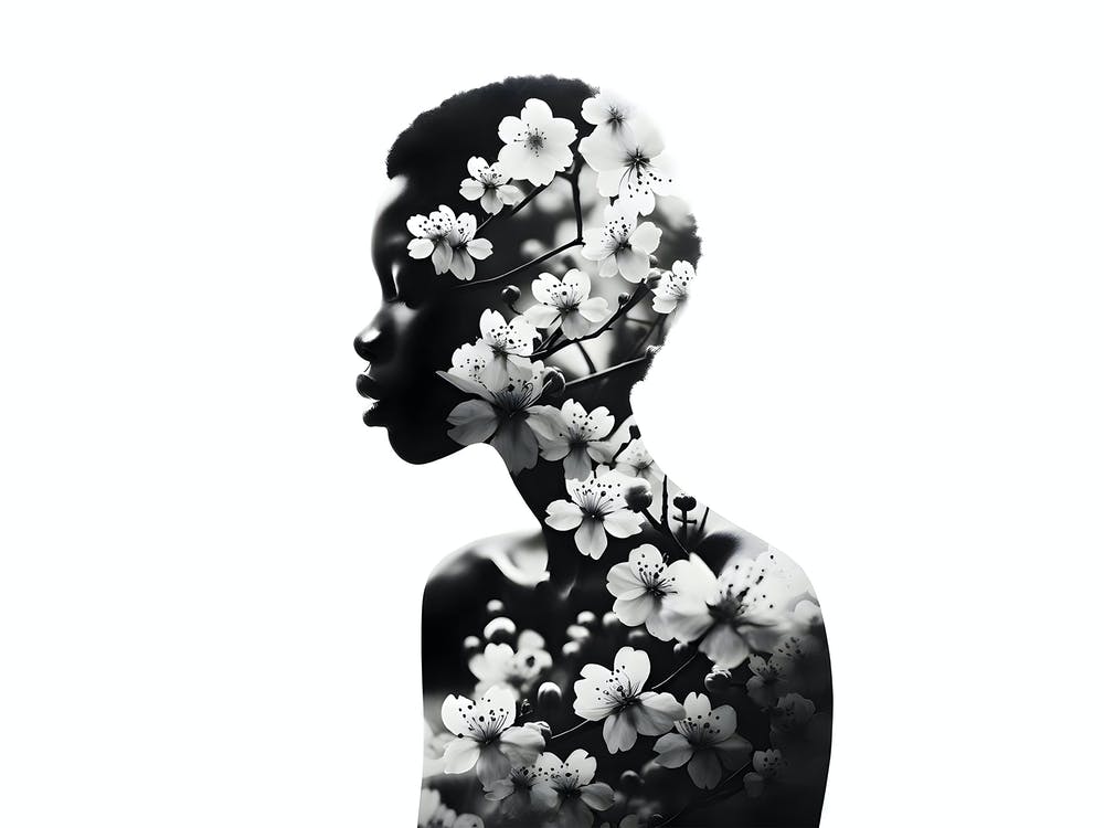 Floral Essence: African Woman's Silhouette  