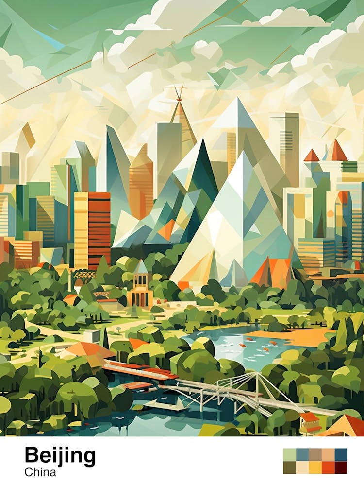 Beijing, China, Geometric Illustration 2 Poster