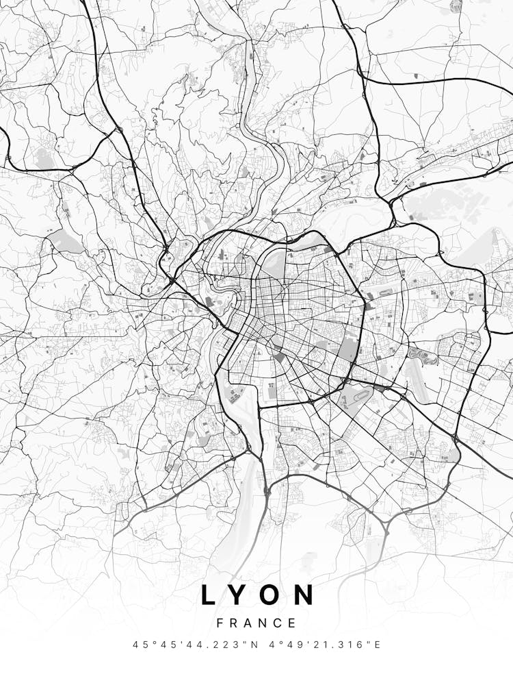 Lyon France White Map