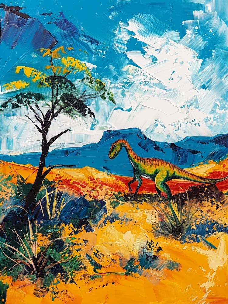 Colourful Dinosaur In The Desert Painting 2