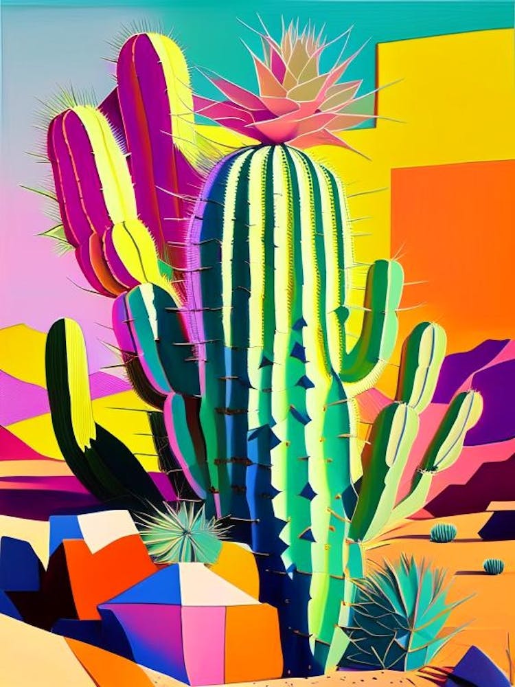 Ferocactus Cactus Modern Abstract Pop
