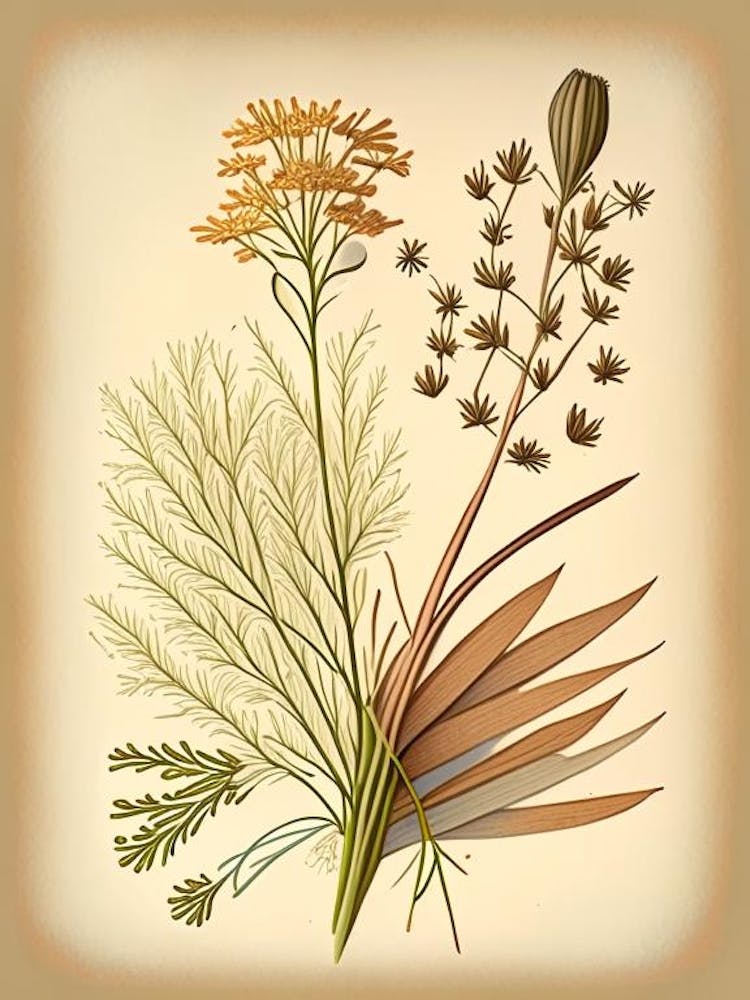 Caraway Spices And Herbs Retro Drawing 1