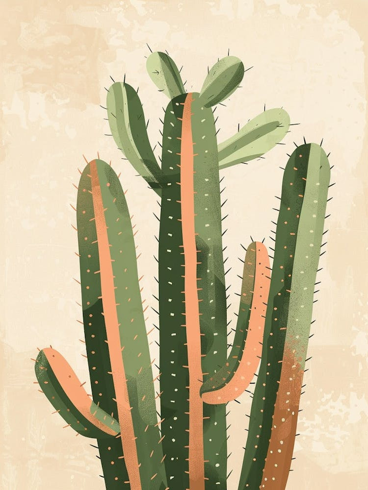 Rat Tail Cactus Minimalist Abstract Illustration 2