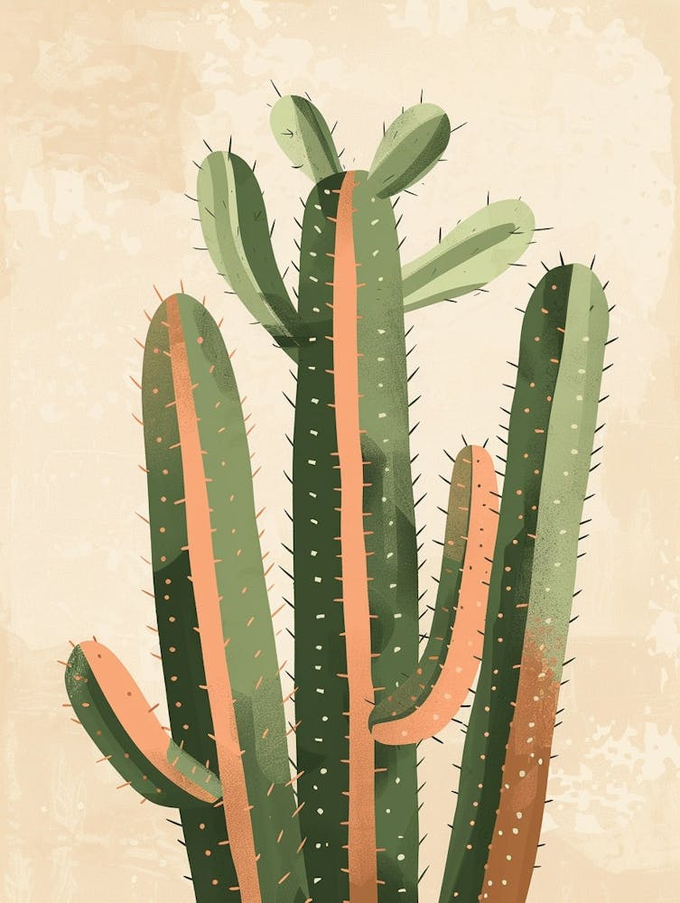 Rat Tail Cactus Minimalist Abstract Illustration 2