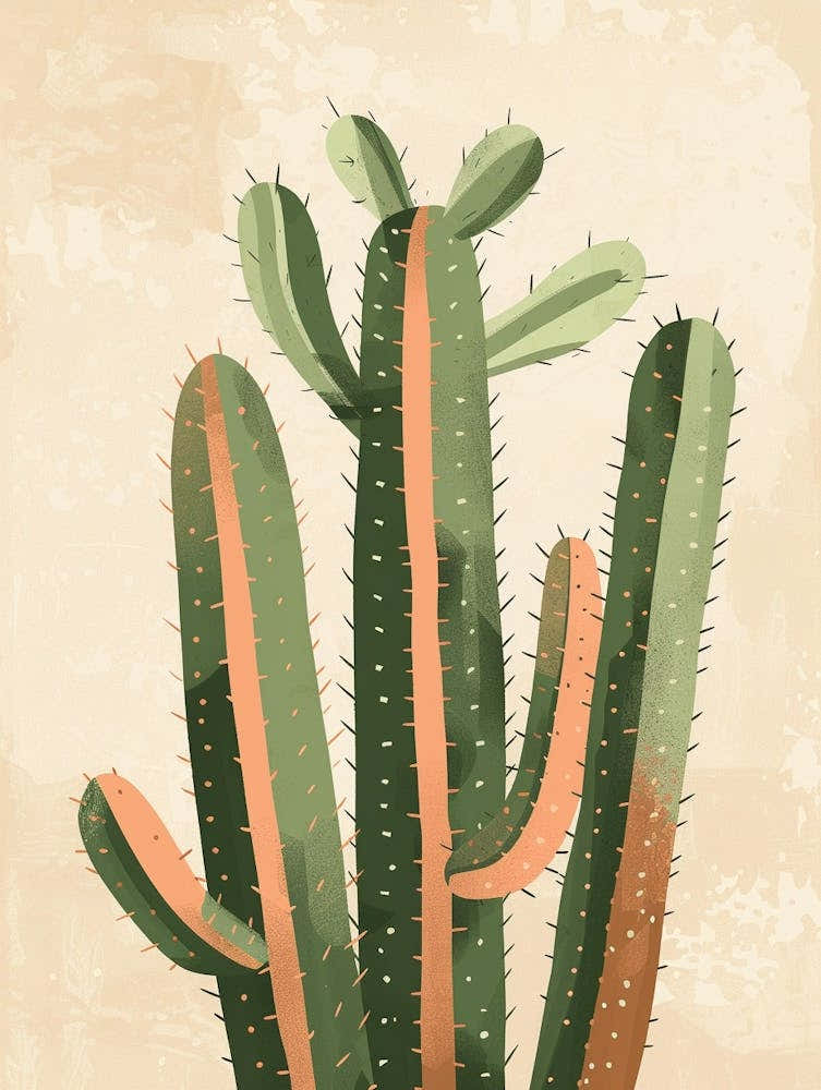Rat Tail Cactus Minimalist Abstract Illustration 2