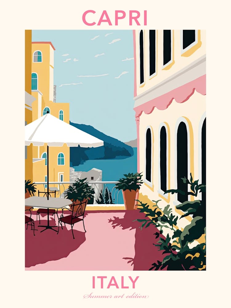 Capri, Italy, Flat Pastels Tones Illustration 2 Poster