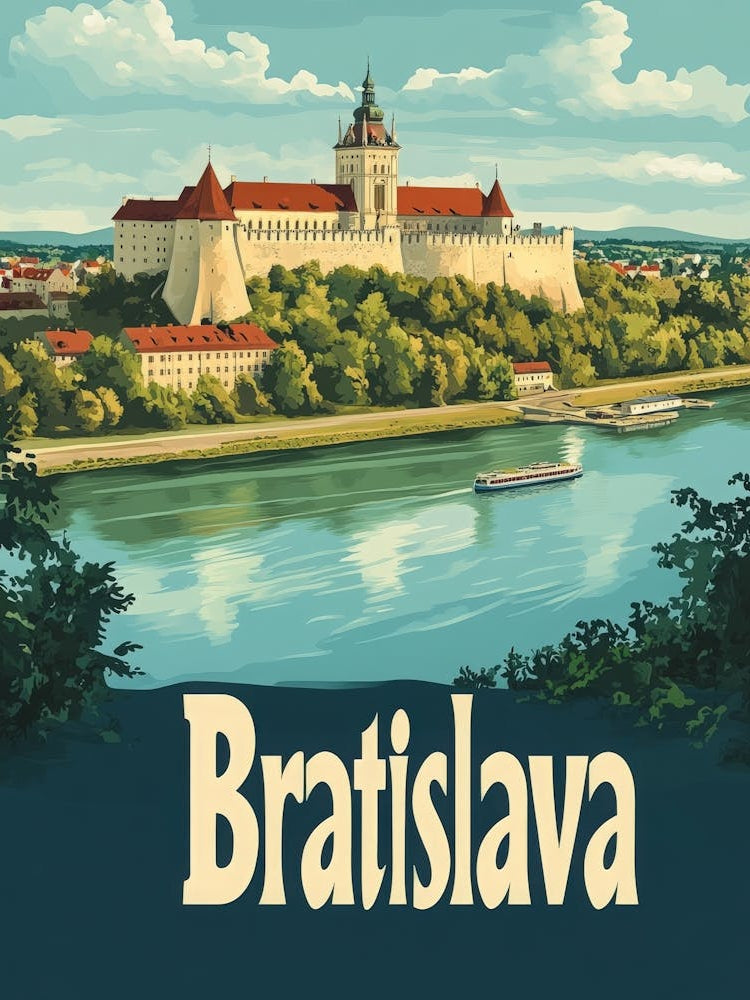 Aihrgdesign A Mid Century Modern Travel Poster For Bratislava